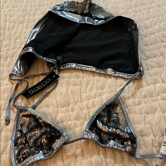 Dollskill Clubexx SUNSHINE SEQUIN BRA TOP Silver Sequin Bikini / Hood med. NWT - Picture 4 of 6
